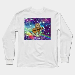 Guitar Sloth Rainbow Space Long Sleeve T-Shirt